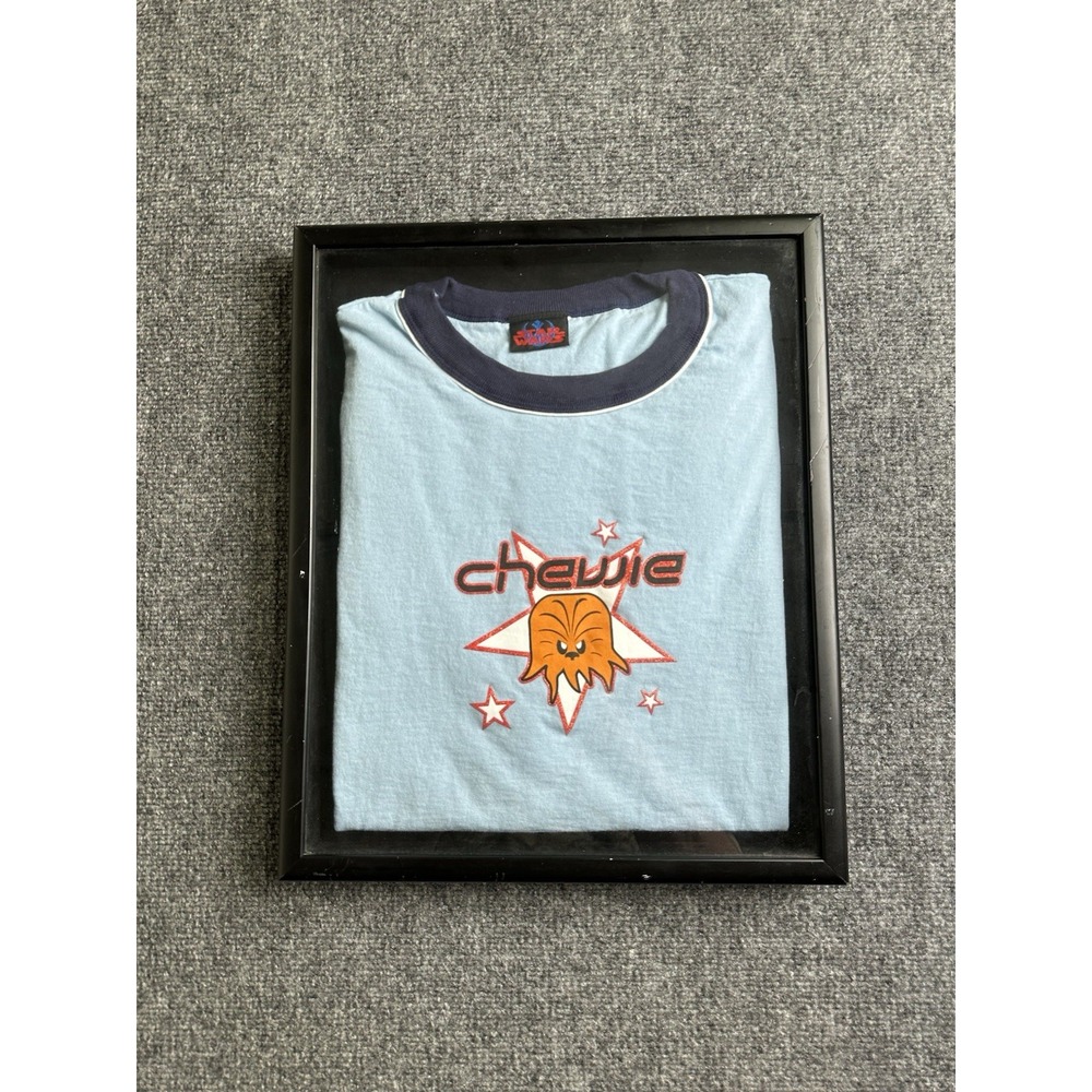 90s Star Wars Chewbacca Glitter Print USA Ringer T-Shirt Framed Display